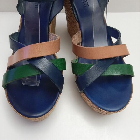 LULU BRAVO Italy Strappy Open Toe Platform Chunky Wedge Heels Sz 8.5 - Picture 7 of 16